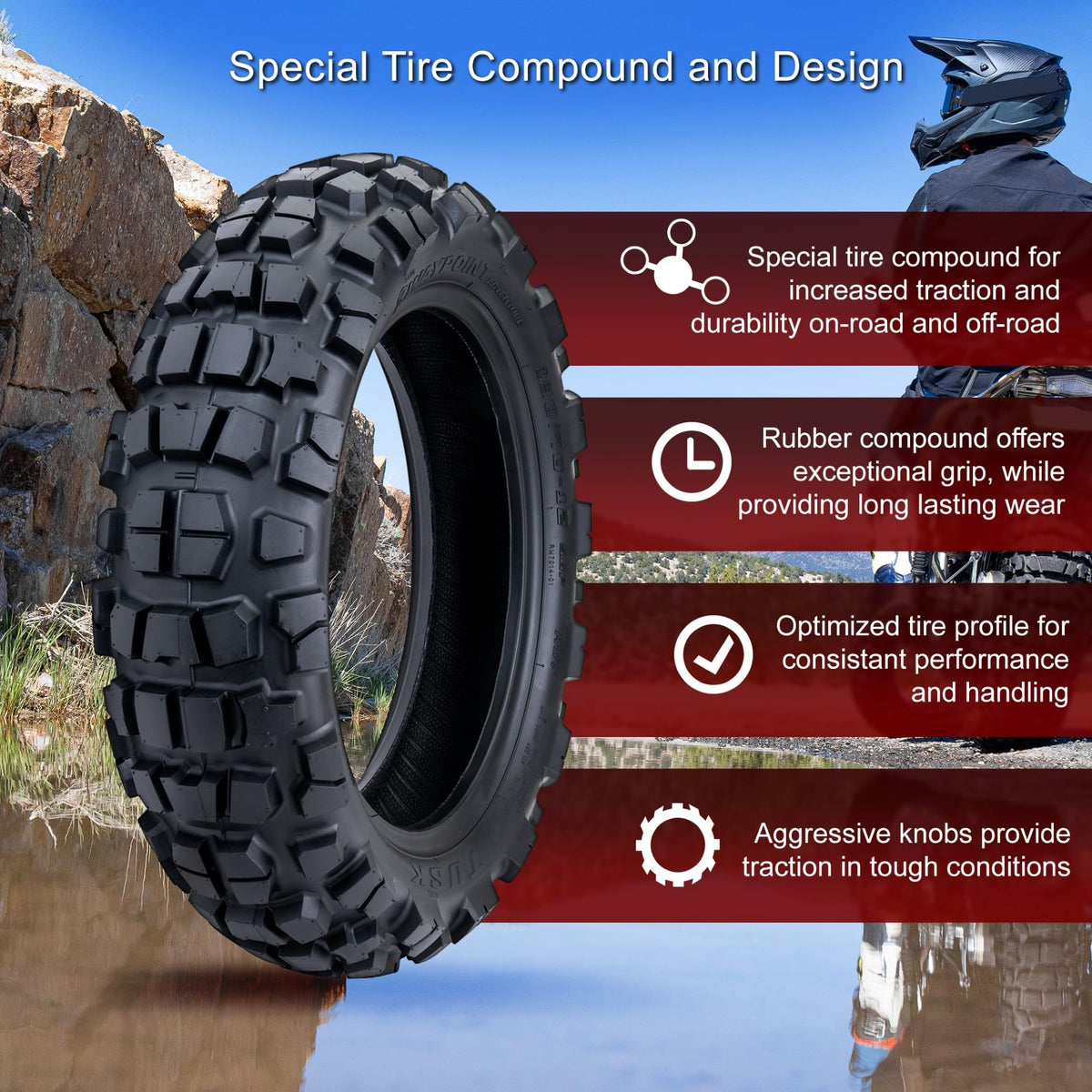 Tusk Waypoint Adventure Motorcycle Tire Set â 90/90-21 Front & 130/90-17 Rear (68R) Tube Type