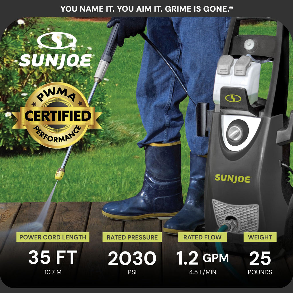 Sun Joe SPX3000-XT1 XTREAM 2,500 PSI Pressure Washer with 14.9A Motor, Includes 4 Quick-Connect Nozzles, High-Pressure Hose, Garden Hose Adapter, and