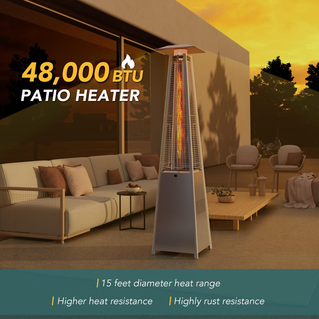 PAMAPIC Patio Heater, 42,000 BTU Quartz Glass Tube Brown Tower Propane Outdoor Heater with Cover