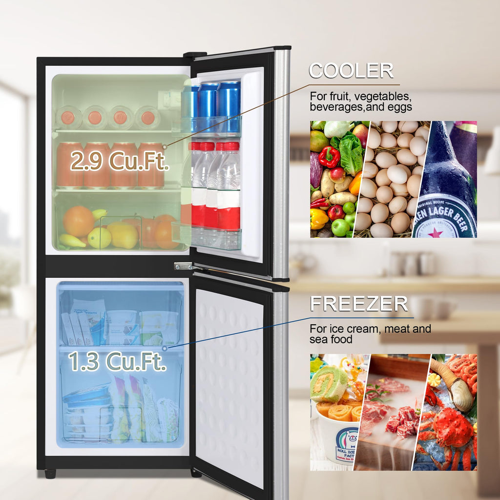 3.3 Cu. Ft. Mini Fridge with Freezer, Compact Refrigerator with Adjustable 7-Level Thermostat, Dorm Fridge for Kichen, RV, Office, Apartment, Black