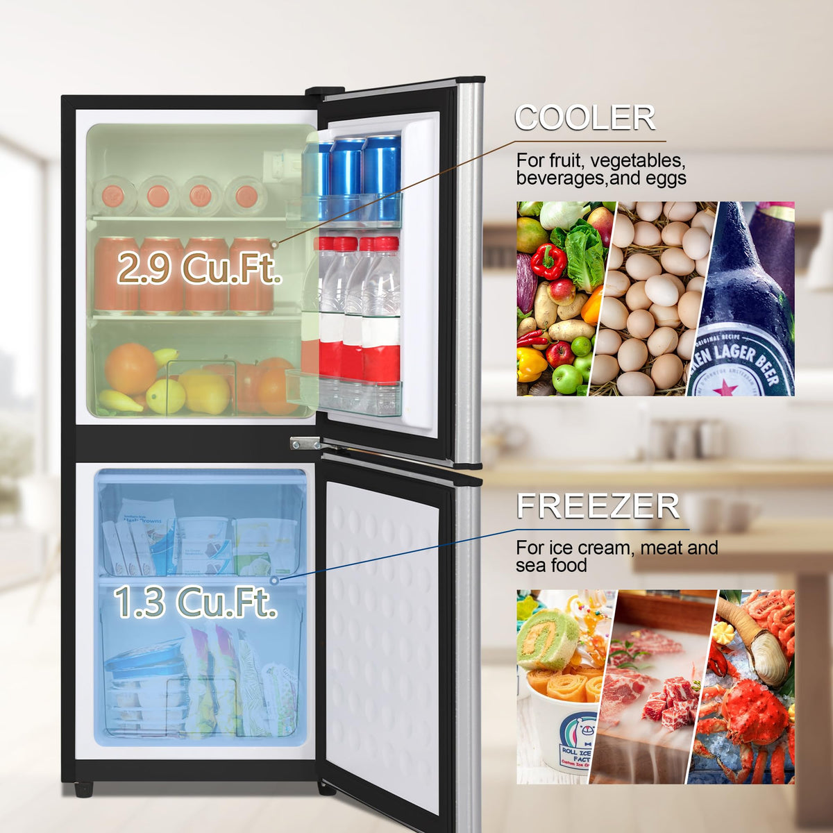 Mini Refrigerator with Freezer 4.0 Cu. Ft., Small Dorm Fridge with Freezer, Adjustable Thermostat Compact Fridge Freezers for Apartment, Dorm