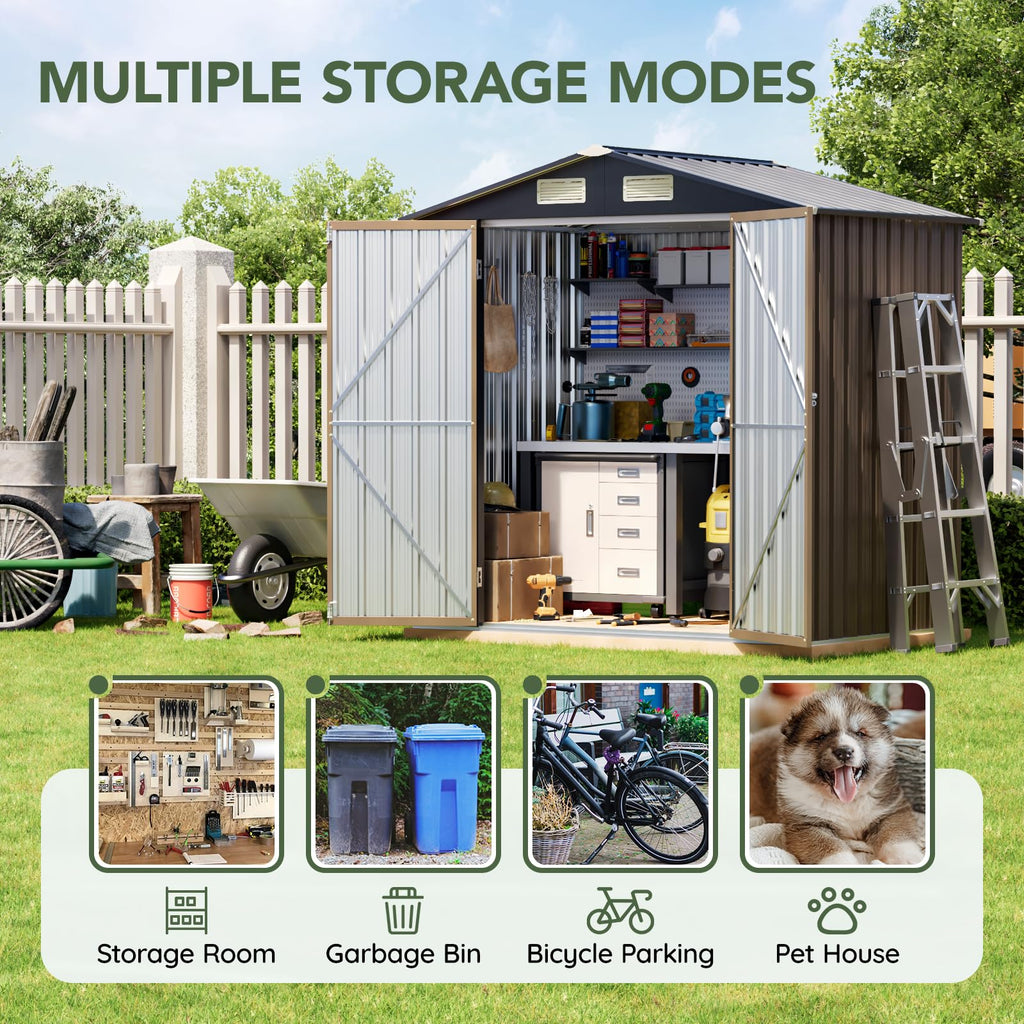 10x10 FT Outdoor Metal Storage Shed, Double Swing Doors, 2 Clear Windows,Tool Shed for Garden, Patio, Backyard Nightblue
