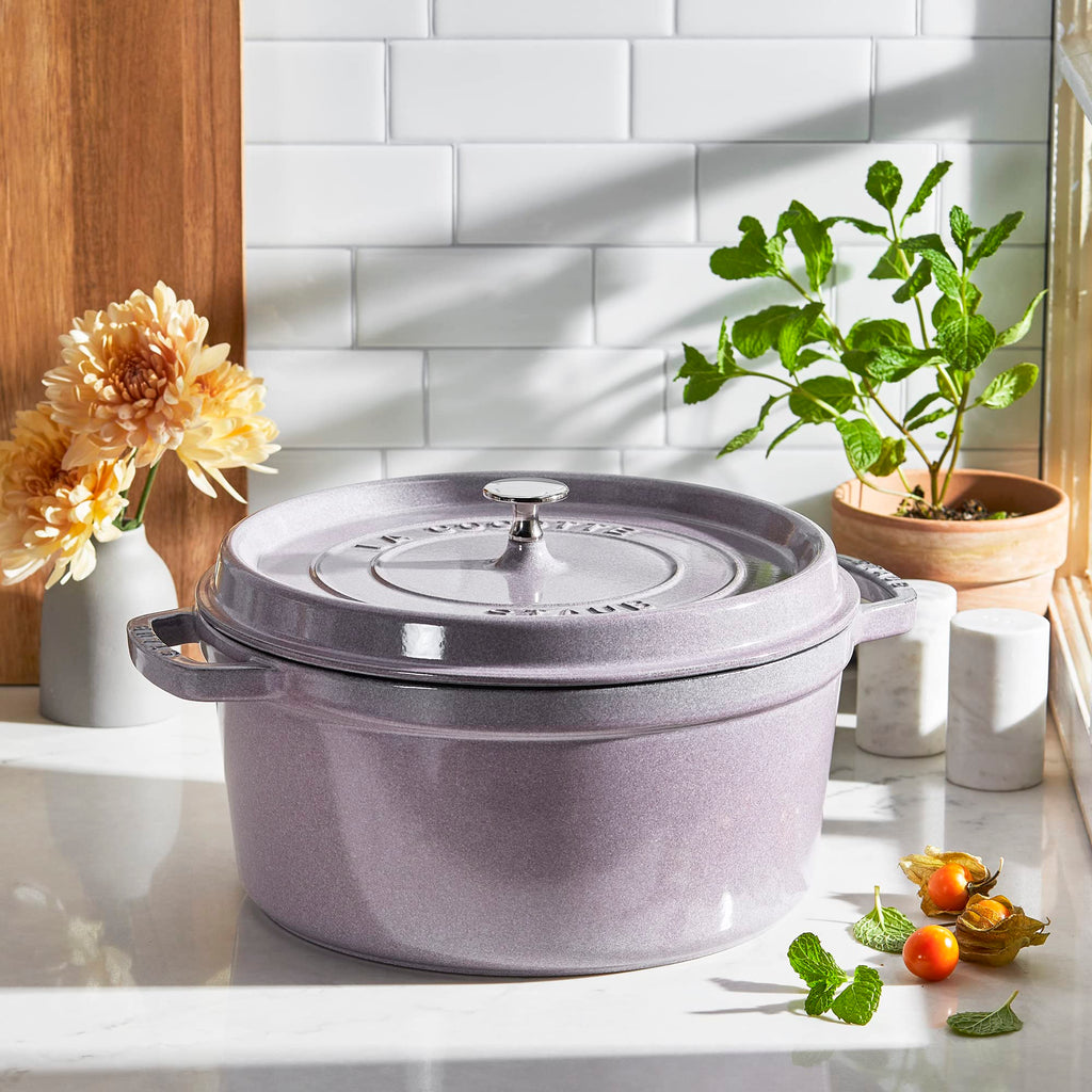 Staub Cast Iron 7-qt Round Cocotte - White Truffle, Made in France