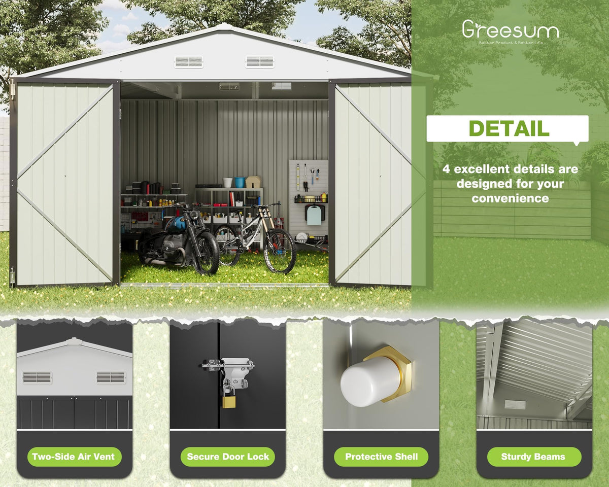 Greesum Outdoor Storage Shed 6 x 8 ft. Utility Tool Shed Metal Storage Garden Shed with Door & Lock for Patio Storage, Brown