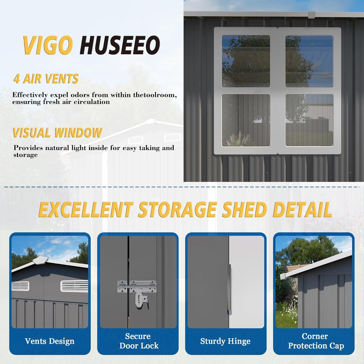 10x14x6.7FT Outdoor Storage Shed, Galvanized Steel Garden Shed with Lockable Door & Window, Waterproof Metal Tool Storage for Garden, Backyard, Patio