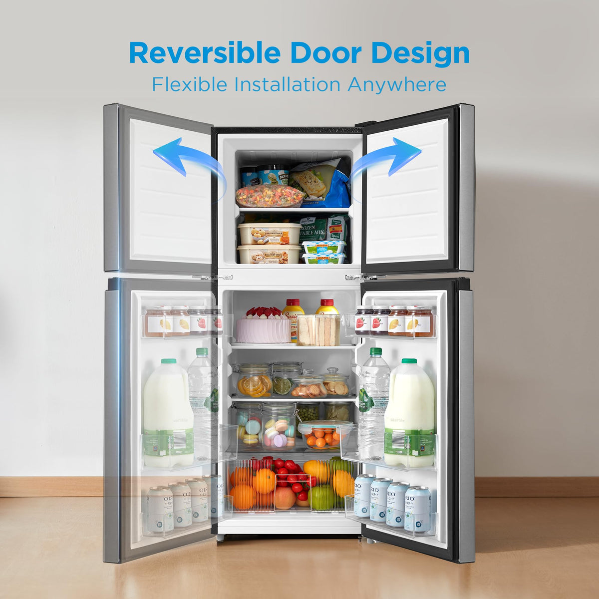 Midea WHD-113FB1 Double Door Mini Fridge with Freezer for Bedroom Office or Dorm with Adjustable Remove Glass Shelves Compact Refrigerator, 3.1 cu ft