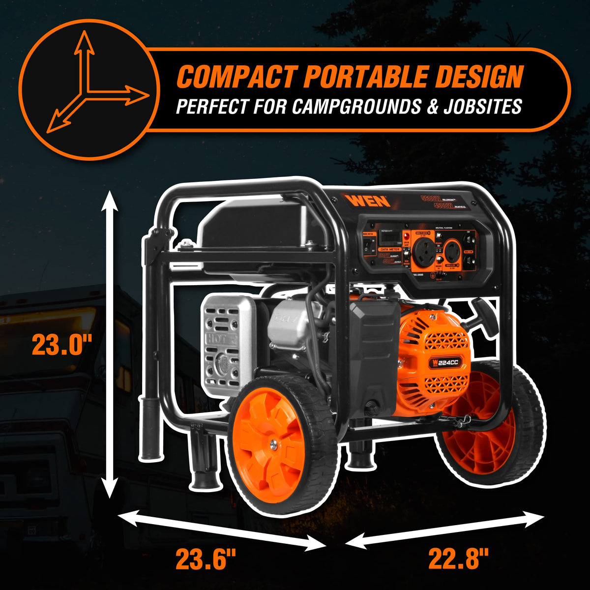 WEN 5600-Watt Portable Generator, Electric Start, 224cc, Transfer-Switch and RV-Ready with CO Shutdown Sensor (GN5602X)