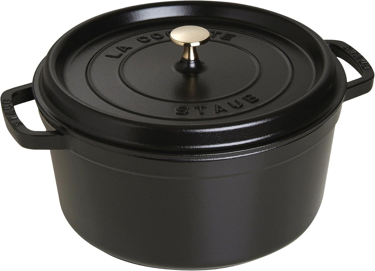 STAUB Cast Iron Dutch Oven 7-qt Round Cocotte, Serves 7- 8, Made in France, Black Matte