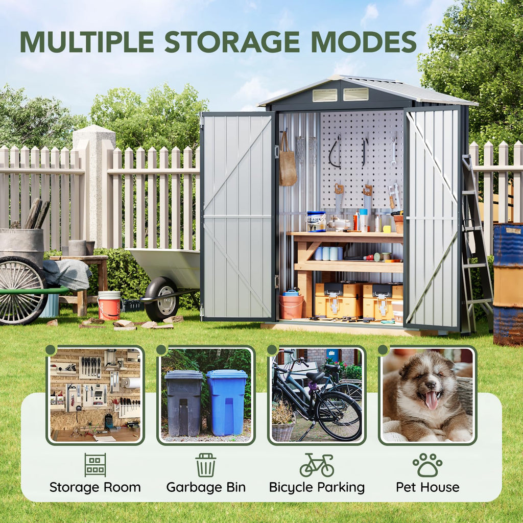 10x10 FT Outdoor Metal Storage Shed, Double Swing Doors, 2 Clear Windows,Tool Shed for Garden, Patio, Backyard Nightblue