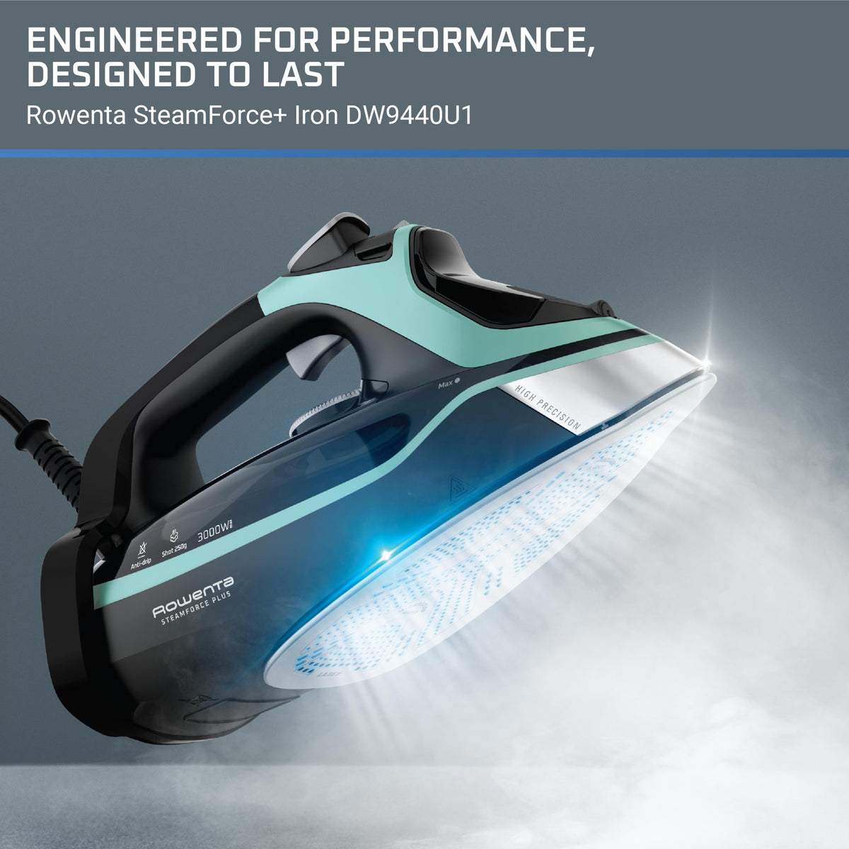 Rowenta Iron for Clothes, High Pressure Steamer Iron with Boiler System, 400 Steam Holes, Vertical Steaming, 37oz Tank, Stainless Steel Soleplate