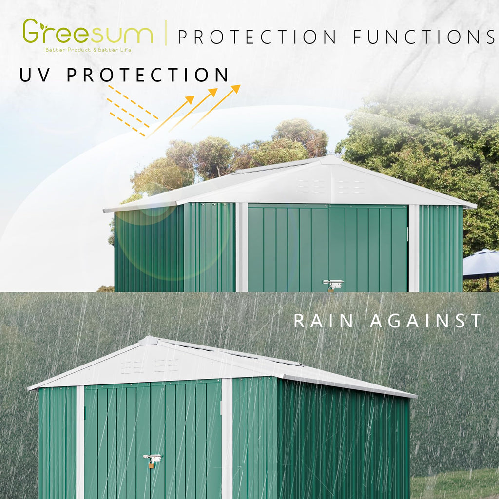Greesum Outdoor Storage Shed 6 x 8 ft. Utility Tool Shed Metal Storage Garden Shed with Door & Lock for Patio Storage, Brown