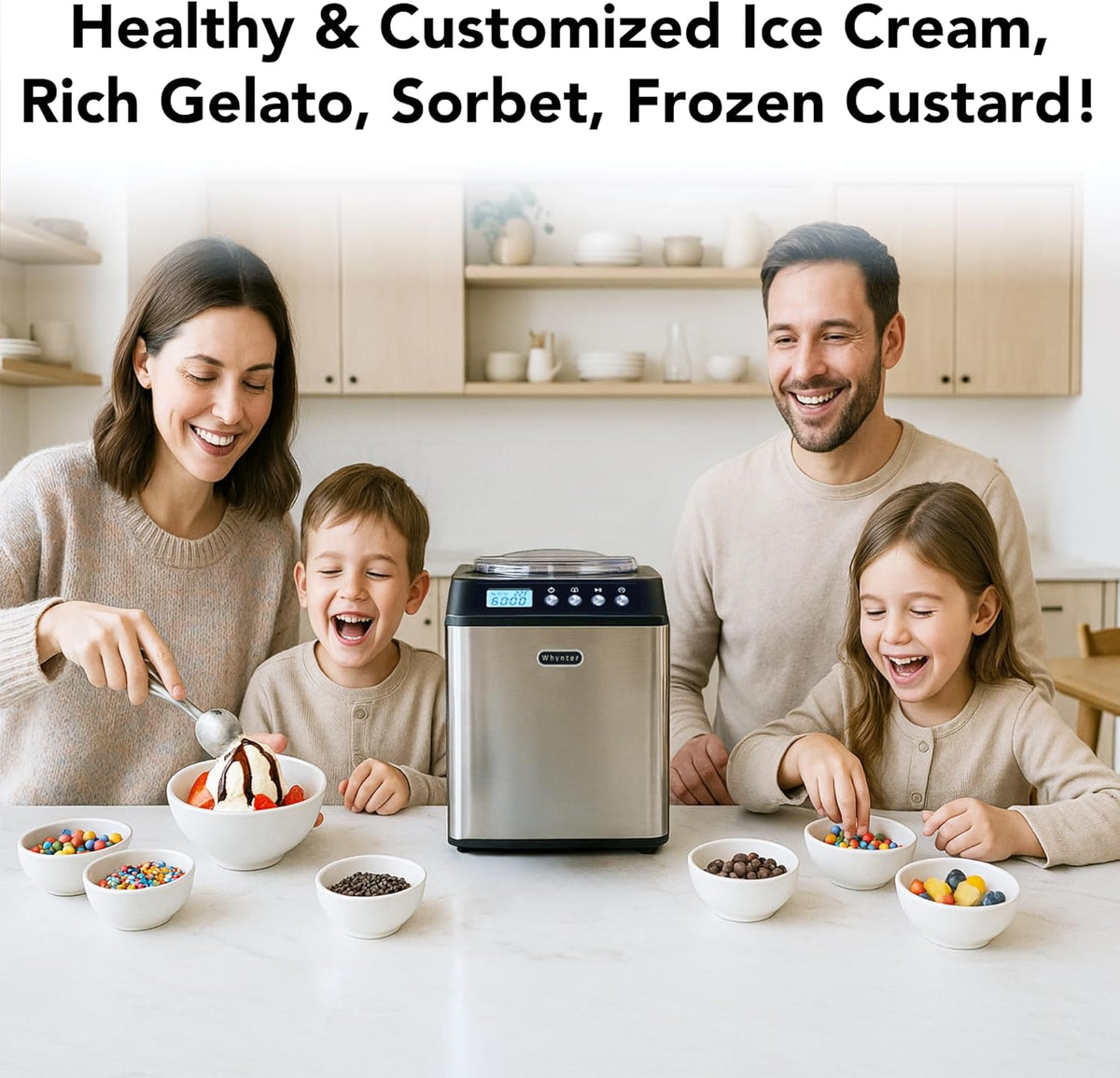 Whynter Ice Cream Maker Machine Automatic 2.1 Qt. Upright with Built-In Compressor, LCD Digital Display & Timer, No Pre-Freezing, ICM-201SB