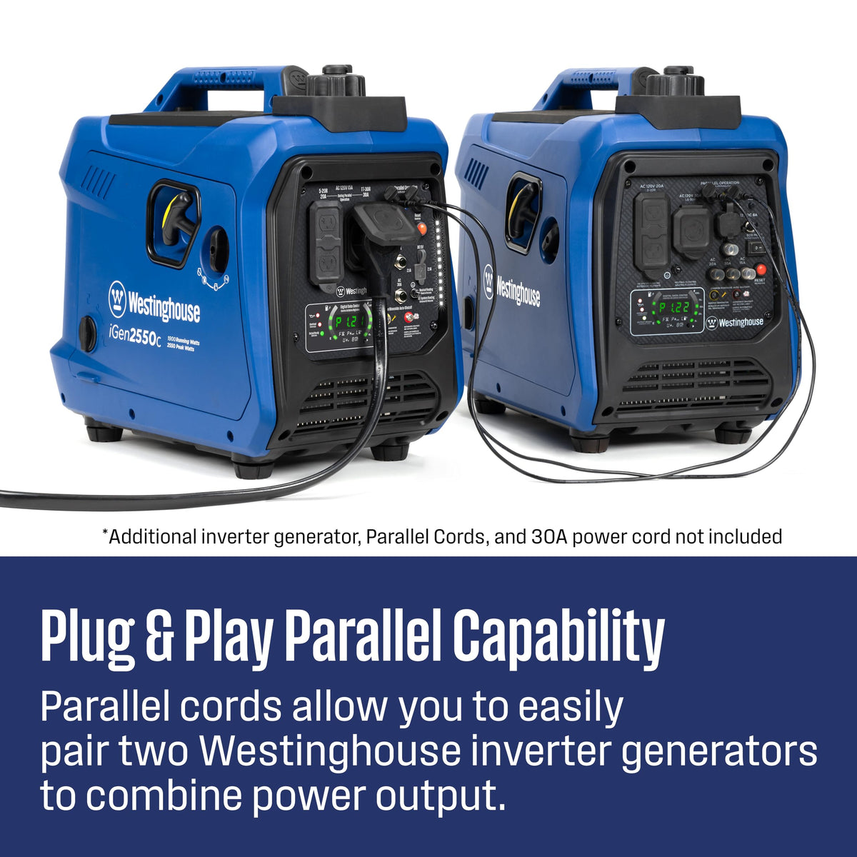 Westinghouse 2550 Peak Watt Super Quiet & Lightweight Portable Inverter Generator, RV Ready 30A Outlet, Gas Powered, Parallel Capable, Long Run Time