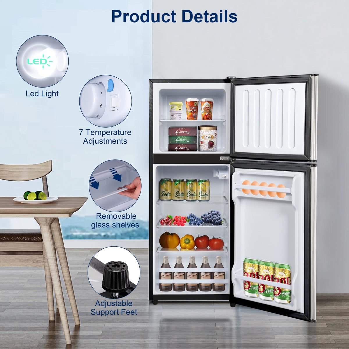 Mini Refrigerator with Freezer 4.0 Cu. Ft., Small Dorm Fridge with Freezer, Adjustable Thermostat Compact Fridge Freezers for Apartment, Dorm