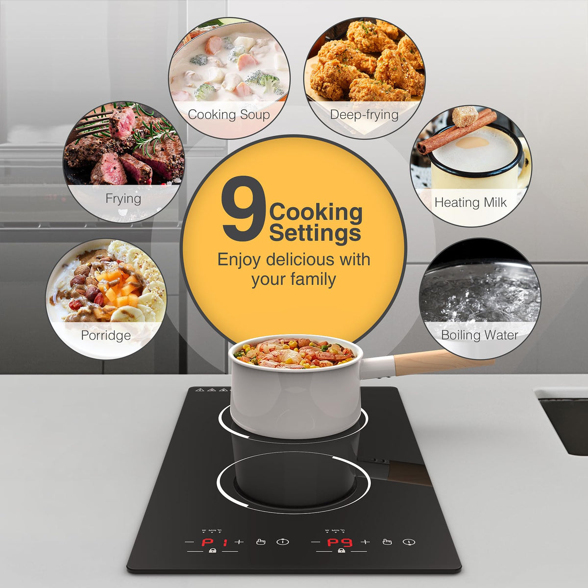 4 Burner Electric Cooktop,7200W Built-in & Countertop 4 Burner Electric Stove Top with 9 Power Levels, Child Safety Lock & 99mins Timer, 30 inch
