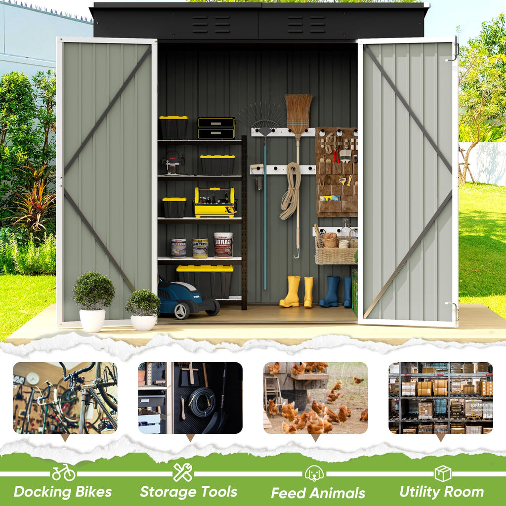 Greesum Outdoor Storage Shed 6 x 8 ft. Utility Tool Shed Metal Storage Garden Shed with Door & Lock for Patio Storage, Brown