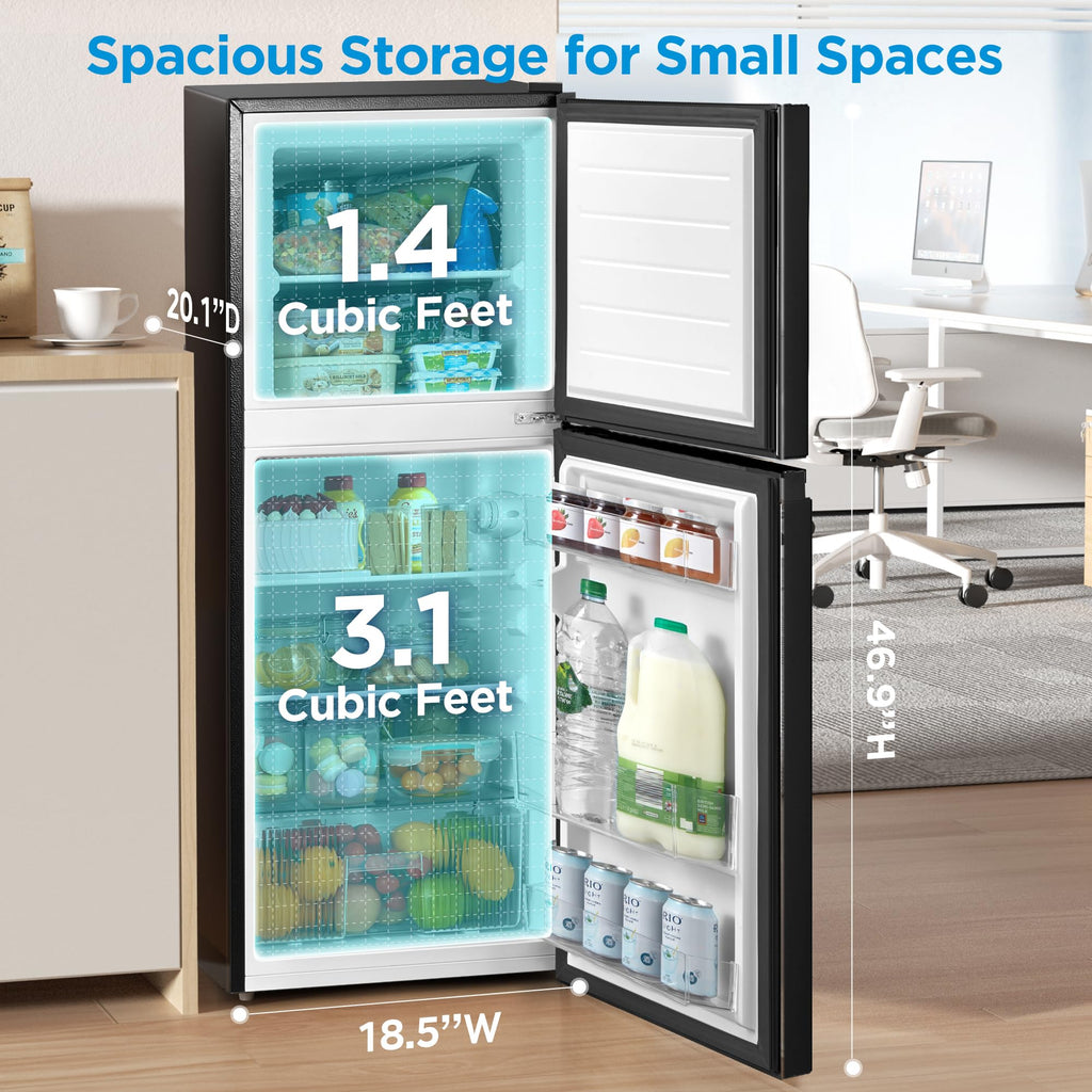 Midea WHD-113FB1 Double Door Mini Fridge with Freezer for Bedroom Office or Dorm with Adjustable Remove Glass Shelves Compact Refrigerator, 3.1 cu ft