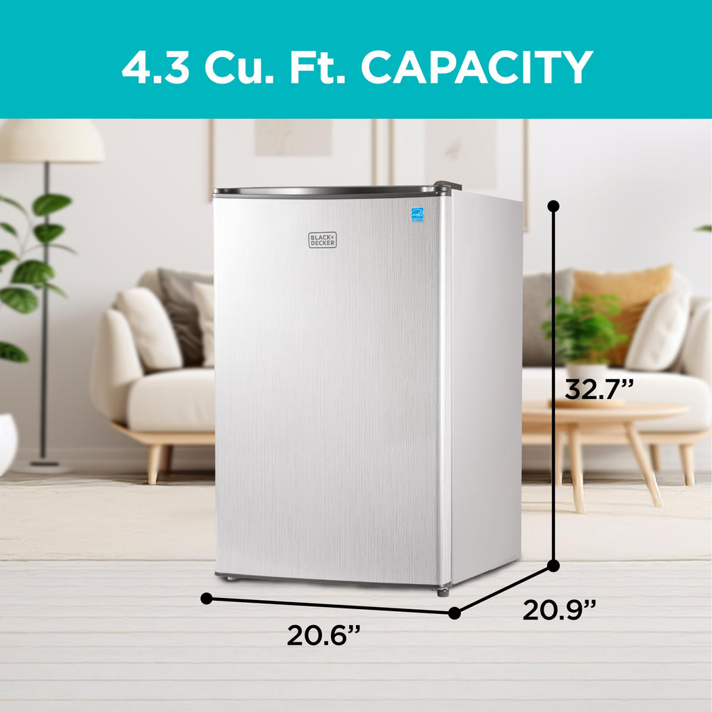 BLACK+DECKER 1.7 Cu. Ft. Compact Refrigerator, ENERGY STAR Certified, Single Door Mini Fridge with Chiller Compartment, Personal Fridge for Home or