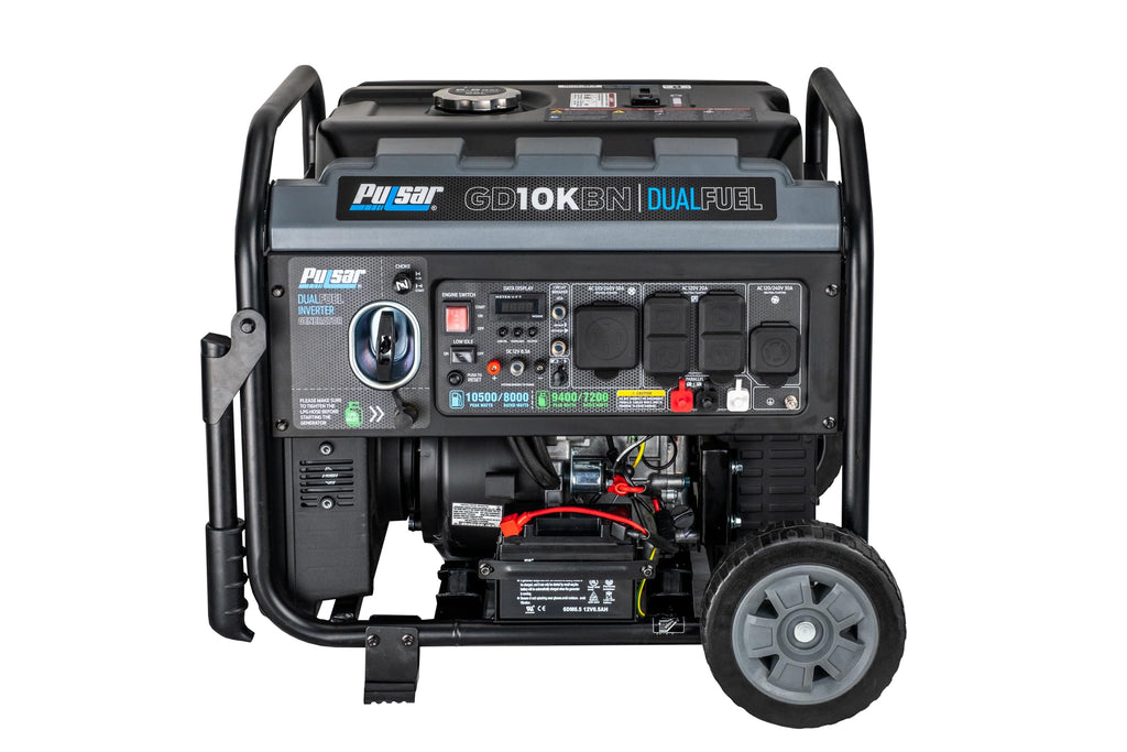 Pulsar GD10KBN 10500W Dual Fuel Home Backup Portable Inverter Generator with Wheel Kit and Electric Start RV Ready