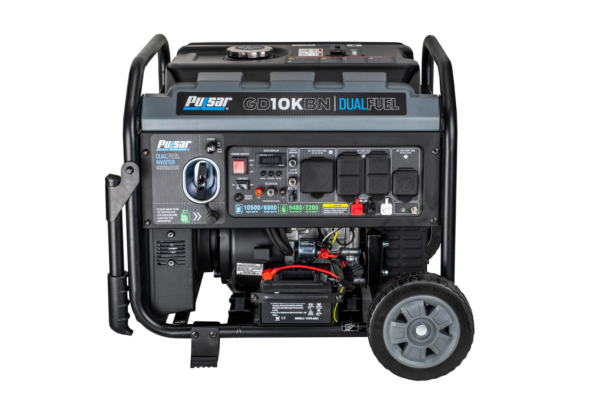 Pulsar GD10KBN 10500W Dual Fuel Home Backup Portable Inverter Generator with Wheel Kit and Electric Start RV Ready