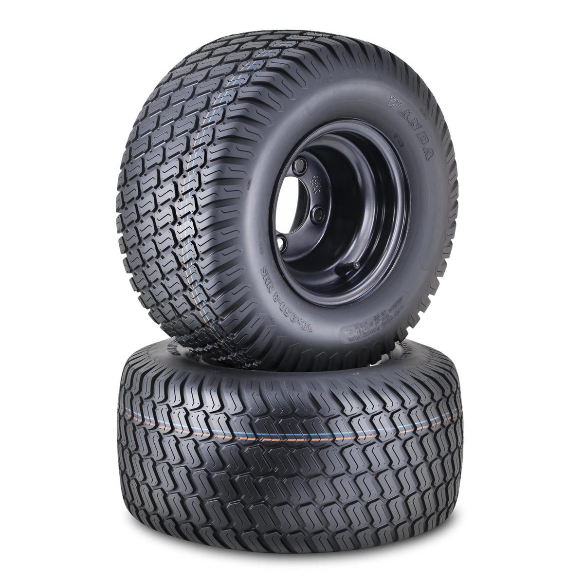 WANDA Lawn Mower Tractor Tire Wheel 18X7.5-8 4PR w/ 4X4" PCD White Rim,SET2