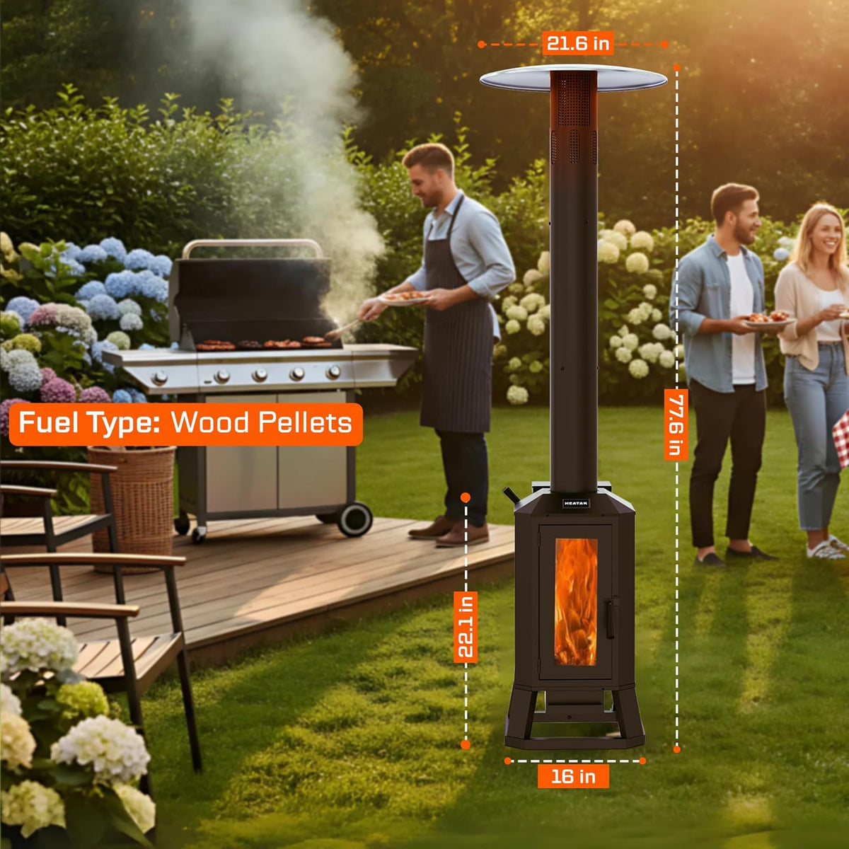 70,000 BTU Wood Pellet Outdoor Patio Heater with Glass Viewing Window C Pellet Heaters for Outdoor Use, Home, Gardens & Commercial - Portable with