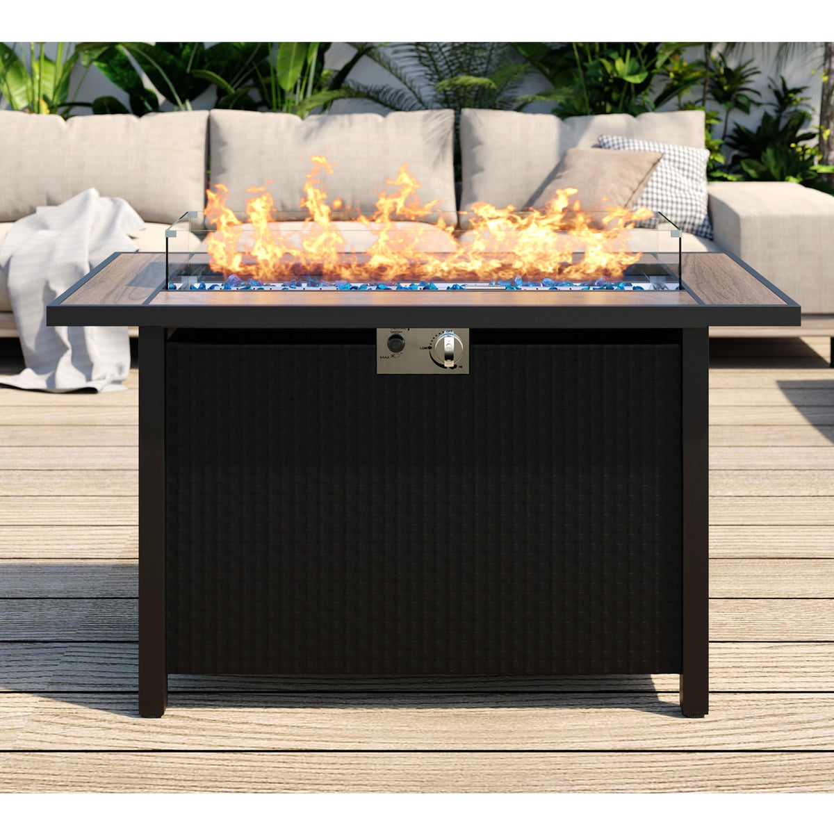 45 inch Gas Fire Pit Table, Patio Outdoor Propane Fire Pits with Removable Lid & Waterproof Cover, 50000 BTU with Lava Rock and Alumium Frame Tables