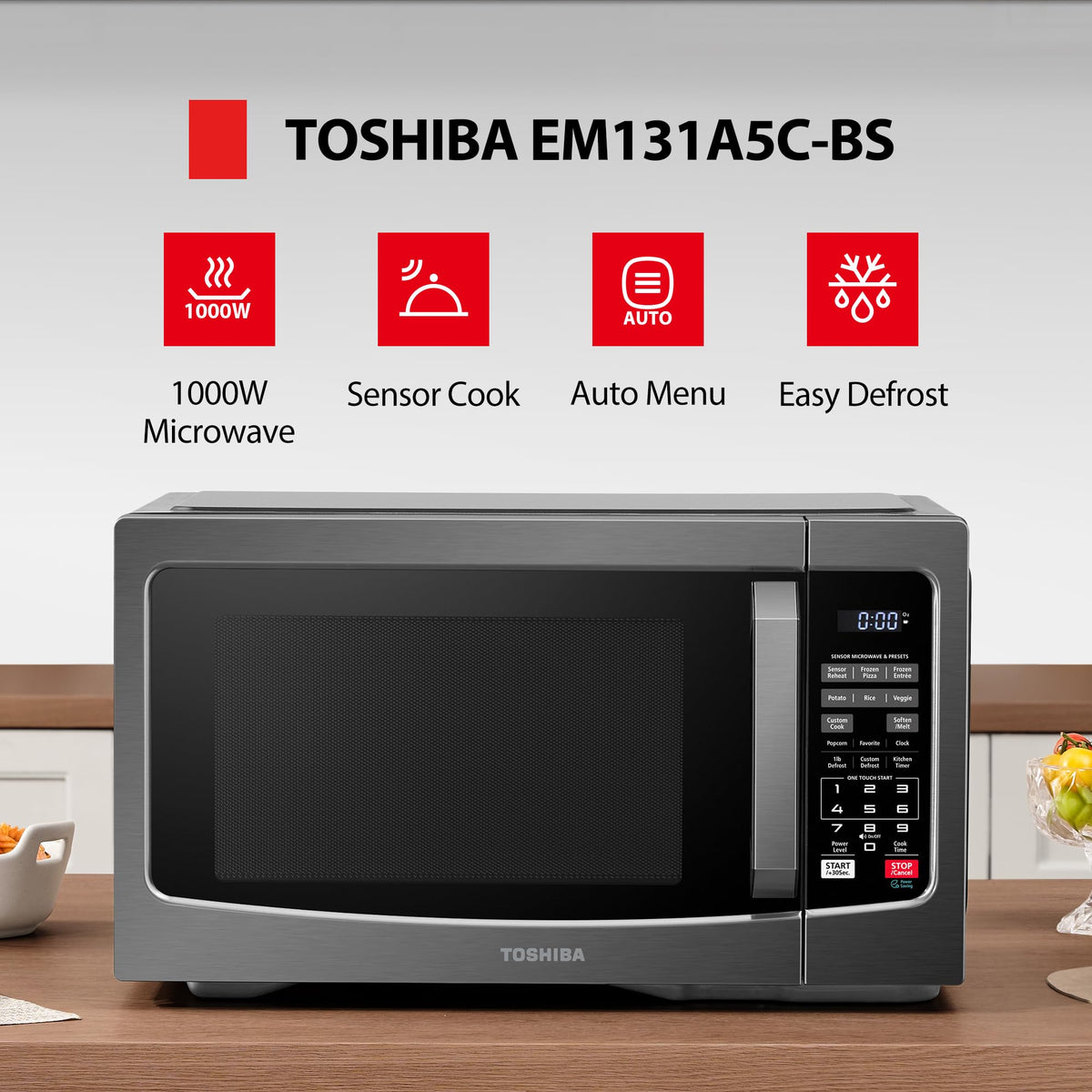 TOSHIBA Air Fryer Combo 8-in-1 Countertop Microwave Oven, with Convection, Broil, Odor Removal Mode, 12.4" Position Memory Turntable, Child-Lock, 1.0