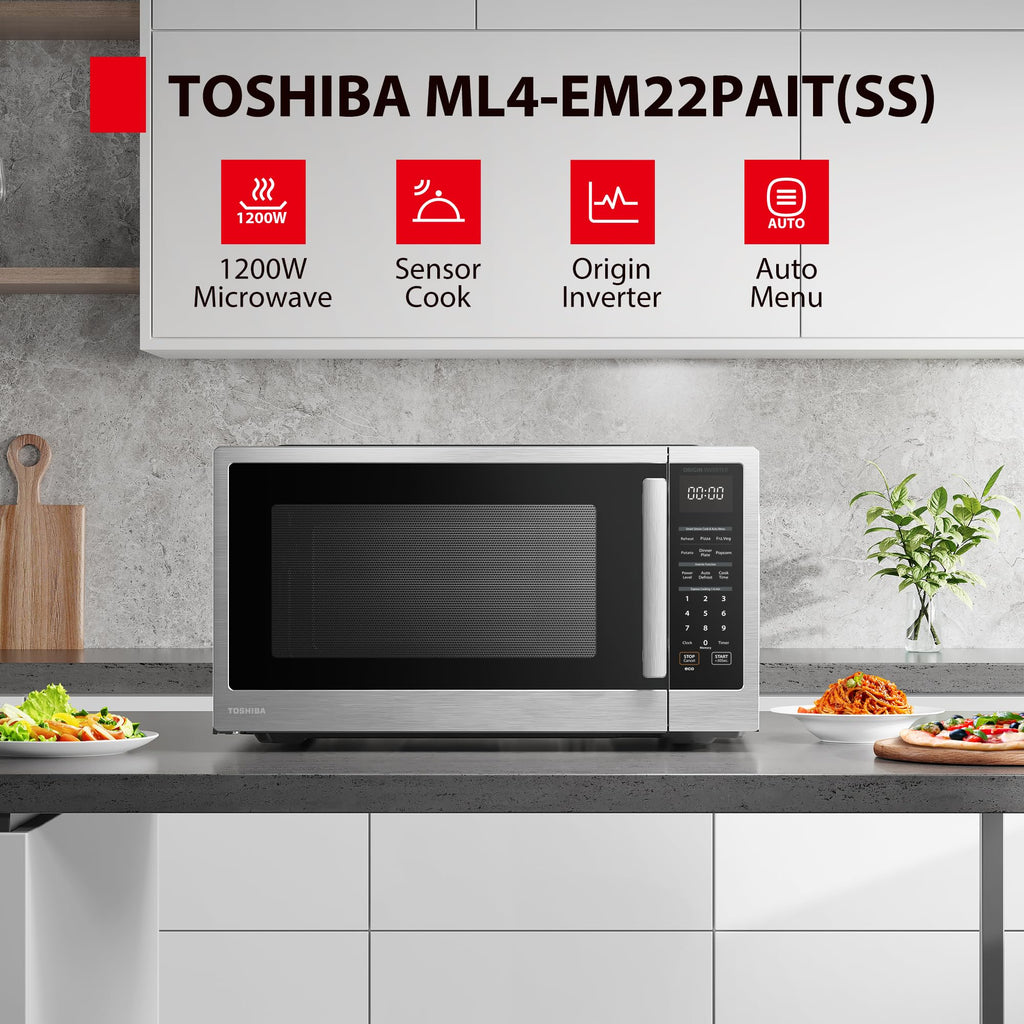 TOSHIBA ML4-EM22PAIT(SS) Countertop Microwave Oven with Sensor Cook, 6 Auto Menus, Origin Inverter, Child Lock, 2.2 Cu Ft for Large Family, 16.5 Inch