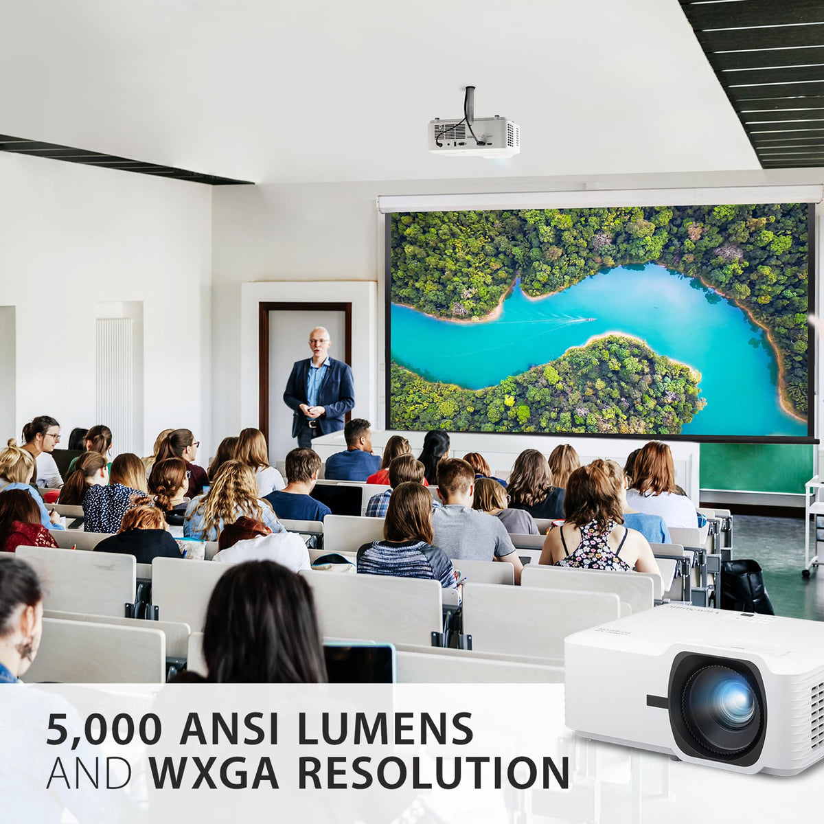 ViewSonic LS740HD 5000 Lumens 1080p Laser Projector with 1.3x Optical Zoom, H/V Keystone, 4 Corner Adjustment, and 360 Degrees Projection for