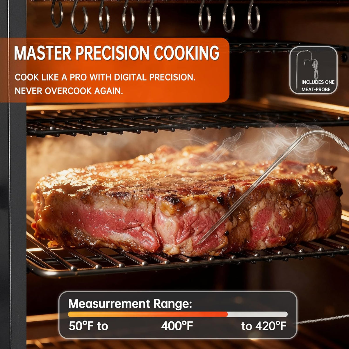 Vertical Pellet Smoker with Cover & Meat Probe, 4-Rack Electric BBQ Smoker Grill, 616 sq in Cooking Space, Digital LED Temperature Control for