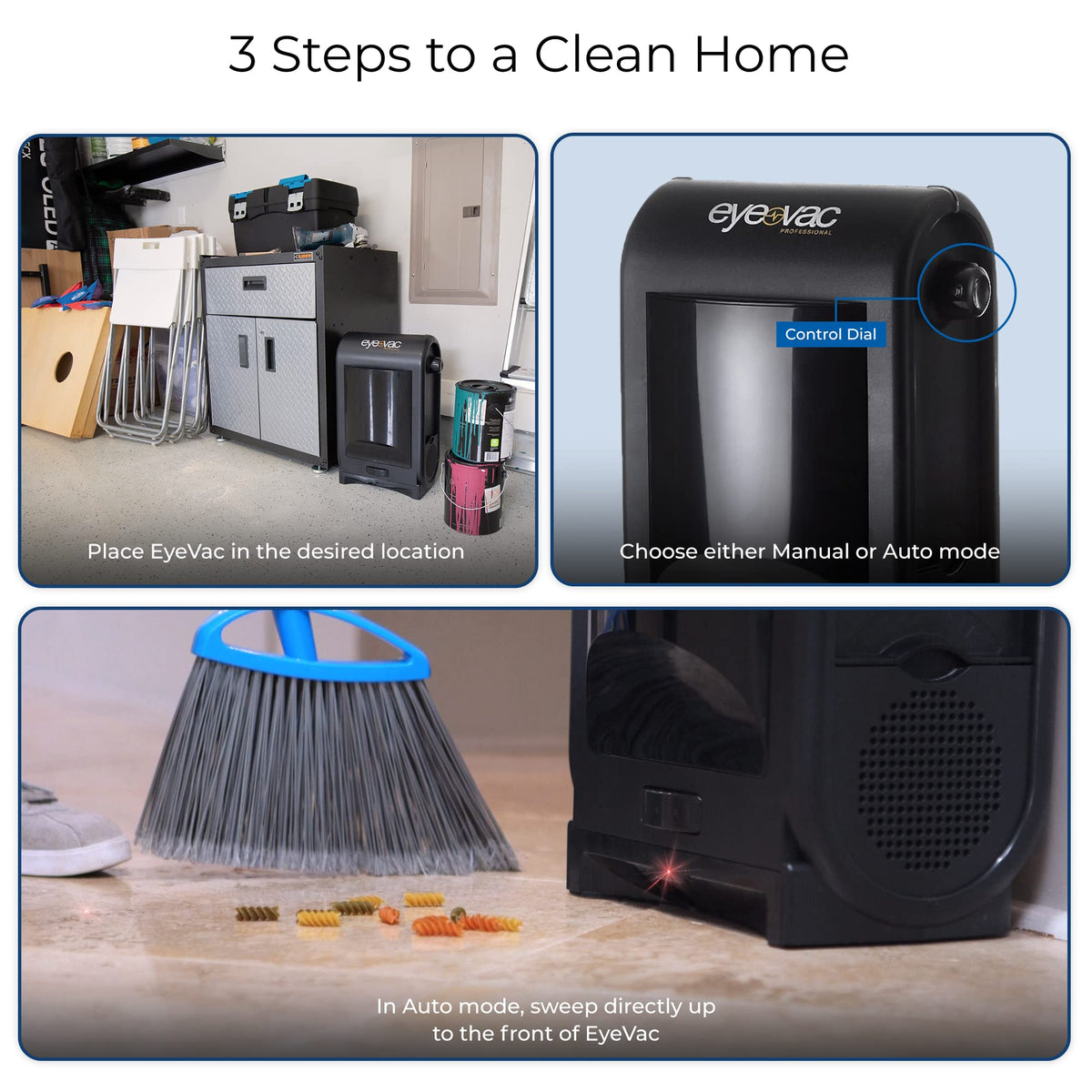 EyeVac Pro Touchless Vacuum Automatic Dustpan - Ultra Fast & Powerful - Great for Sweeping Salon Pet Hair Food Dirt Kitchen, Corded Canister Vacuum