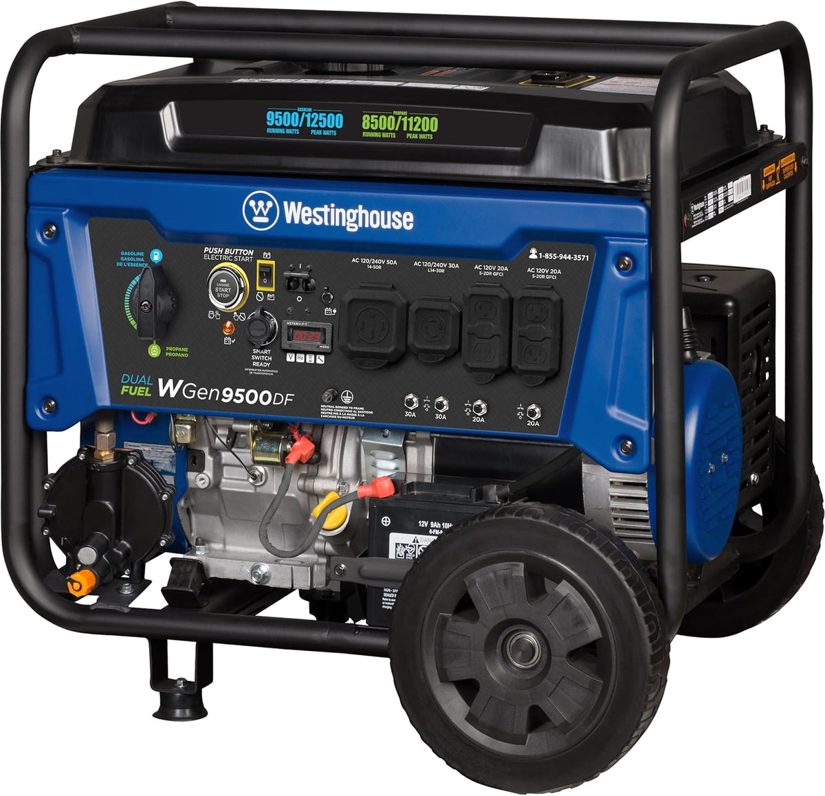 Westinghouse 12500 Watt Dual Fuel Home Backup Portable Generator, Remote Electric Start, Transfer Switch Ready, Gas and Propane Powered