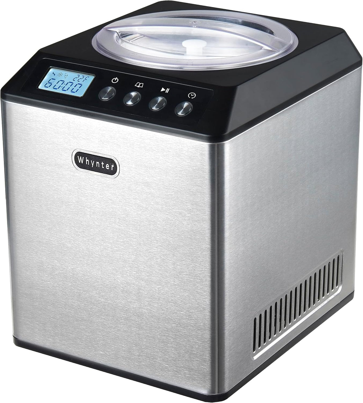 Whynter Ice Cream Maker Machine Automatic 2.1 Qt. Upright with Built-In Compressor, LCD Digital Display & Timer, No Pre-Freezing, ICM-201SB