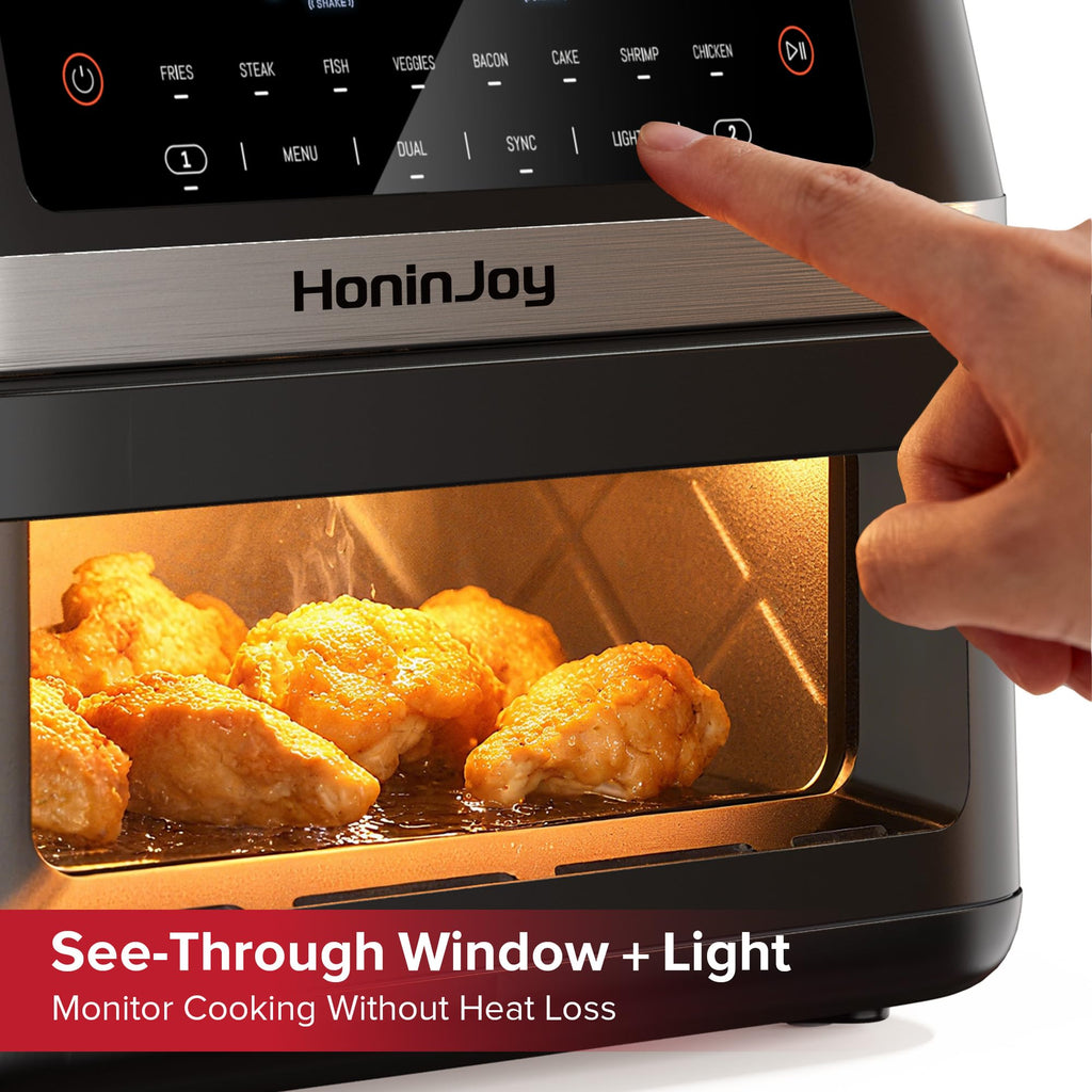 12QT Large Dual Basket Air Fryer with Viewing Window and 50pcs Paper Liners, 10-in-1 Digital Touchscreen Double Zone Air Fryers, SyncCook to Bake