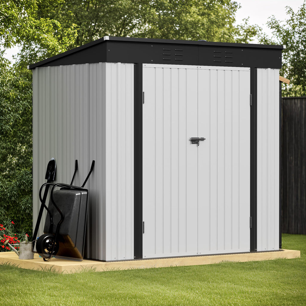 Greesum Outdoor Storage Shed 6 x 8 ft. Utility Tool Shed Metal Storage Garden Shed with Door & Lock for Patio Storage, Brown