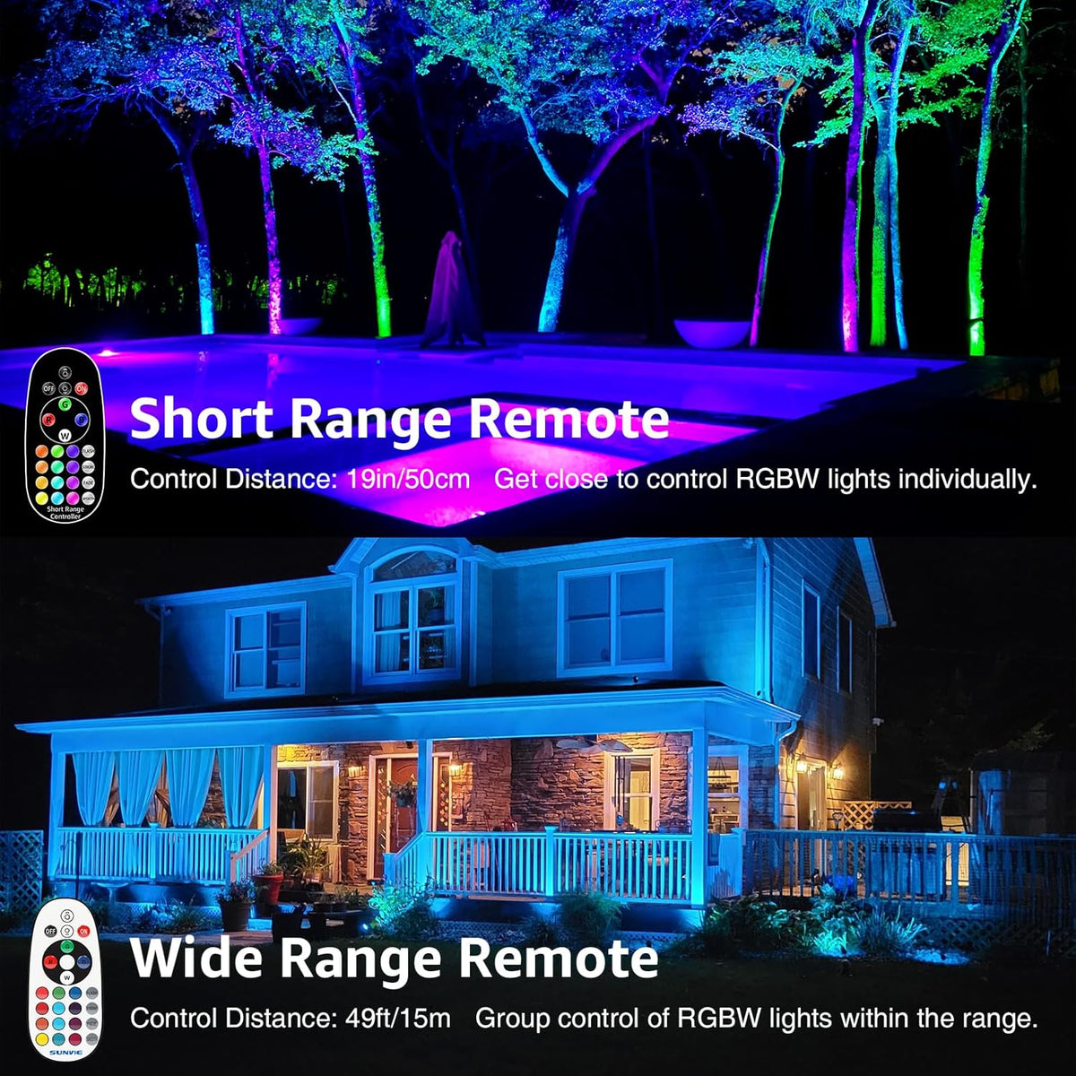 SUNVIE 12 Pack RGBW Color Changing Landscape Lights with 300W Low Voltage Landscape Transformer 12-24V LED Landscape Lighting Kit Waterproof