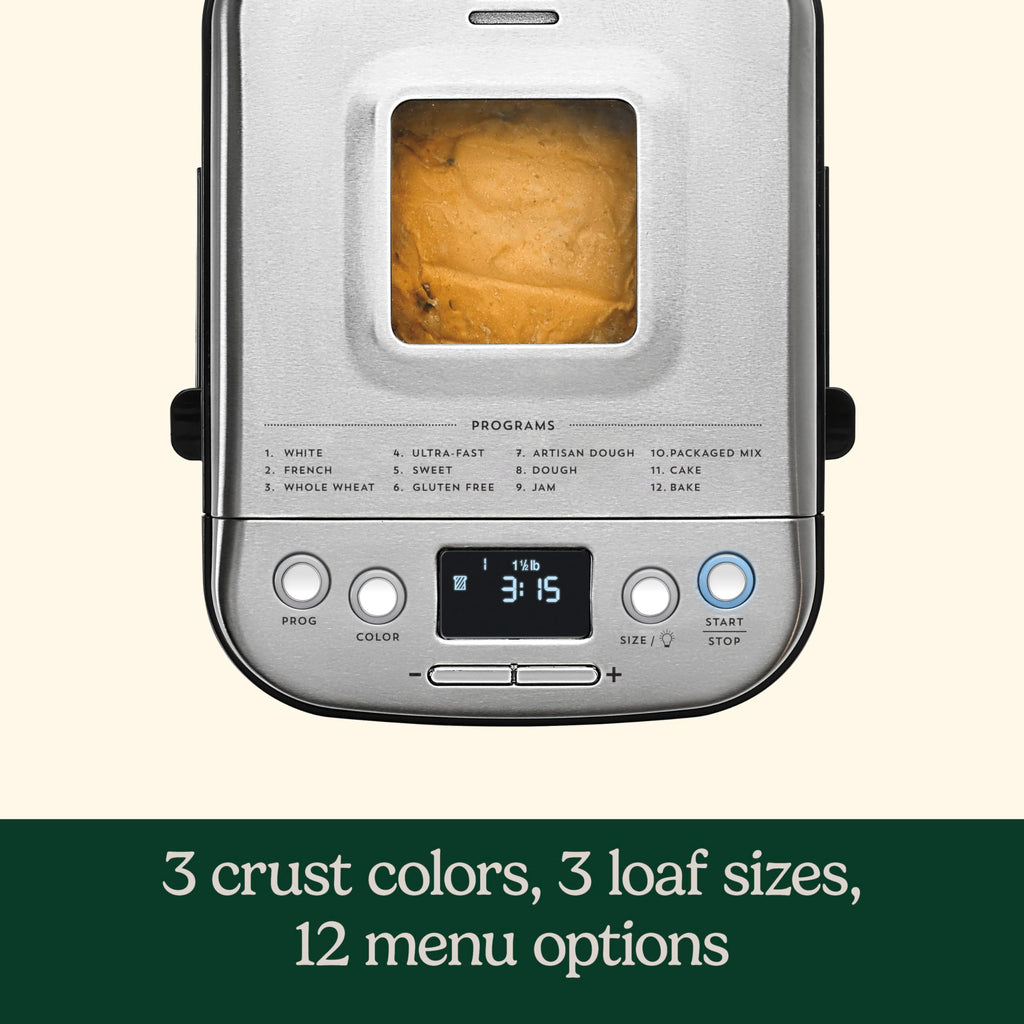 Cuisinart Bread Maker Machine, Stainless Steel Convection Bread Machine with 16 Menu Options, 3 Loaf Sizes Up to 2 Lb., 3 Crust Colors, Includes