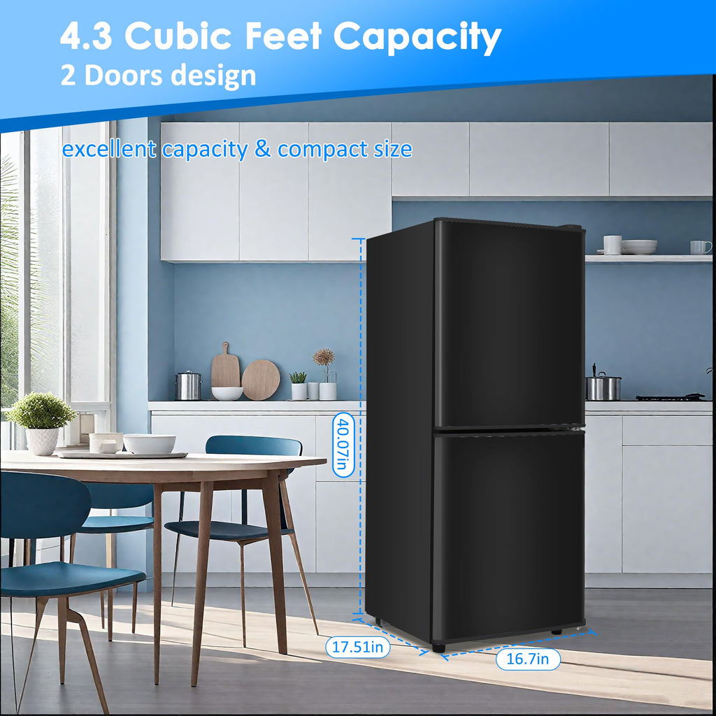 3.3 Cu. Ft. Mini Fridge with Freezer, Compact Refrigerator with Adjustable 7-Level Thermostat, Dorm Fridge for Kichen, RV, Office, Apartment, Black
