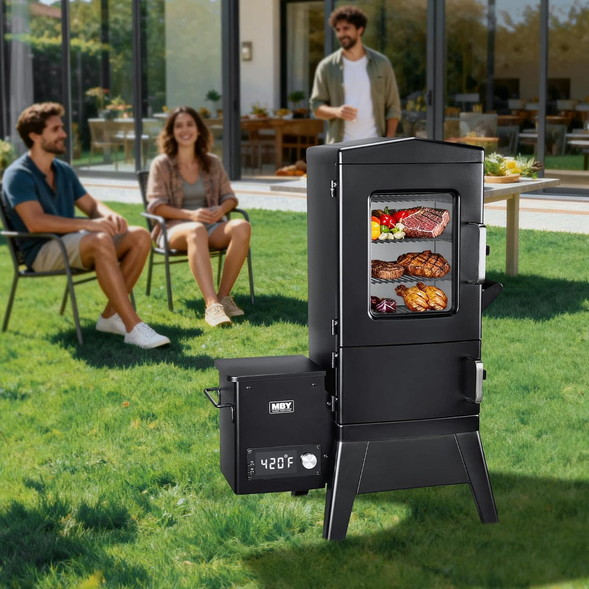 Vertical Pellet Smoker with Cover & Meat Probe, 4-Rack Electric BBQ Smoker Grill, 616 sq in Cooking Space, Digital LED Temperature Control for