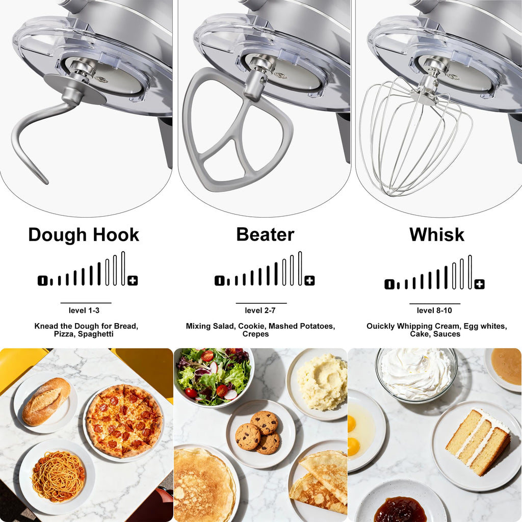 8.45 QT All Metal Stand Mixer,10 Speed Large Capacity Kitchen Mixer with Digital Timer & Tilt-Head, Electric Mixer with Whisk Dough Hook Mixing