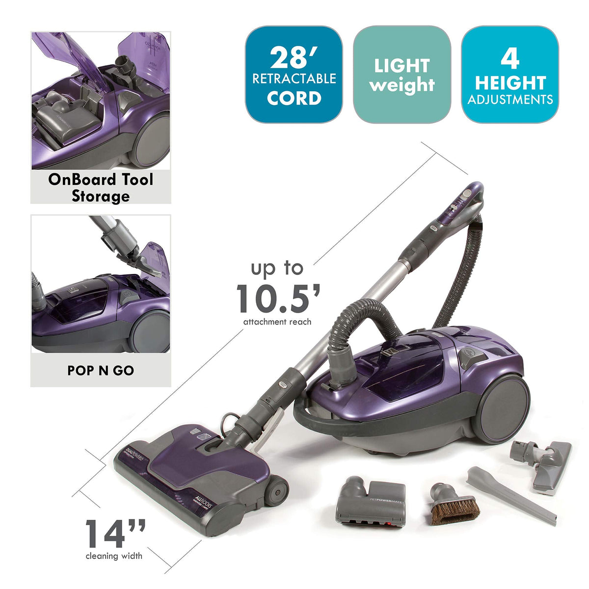 Kenmore Elite 81714 Pet Friendly Ultra Plush Lightweight Bagged Canister Vacuum with Pet PowerMate, HEPA, Extended Telescoping Wand, Retractable Cord