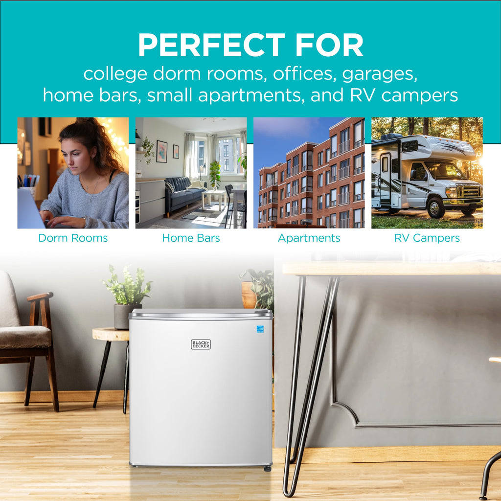 BLACK+DECKER 1.7 Cu. Ft. Compact Refrigerator, ENERGY STAR Certified, Single Door Mini Fridge with Chiller Compartment, Personal Fridge for Home or