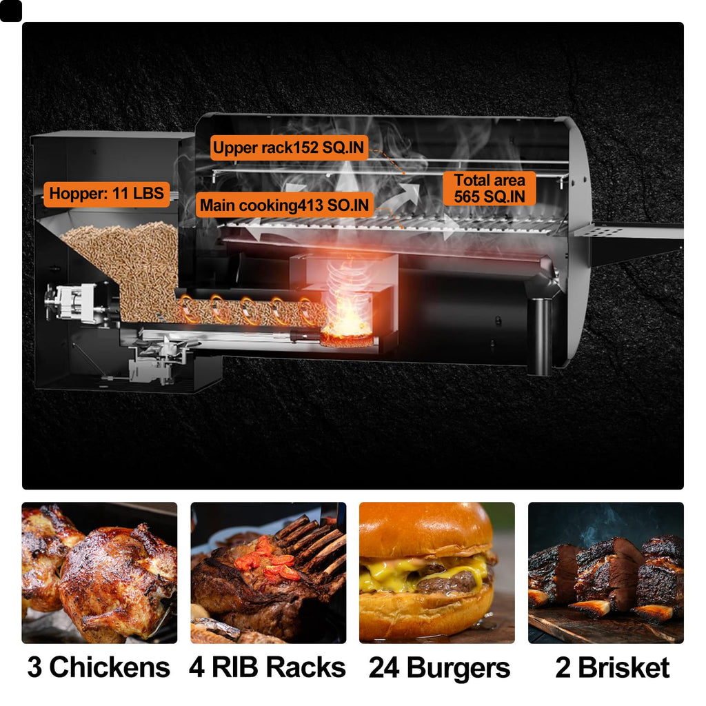 Pellet Smoker Grill Combo, 456 SQ.IN Cooking Area with PID Temperature Control (180-450F) Electric BBQ Meat Grills & Smokers, Patio Backyard for
