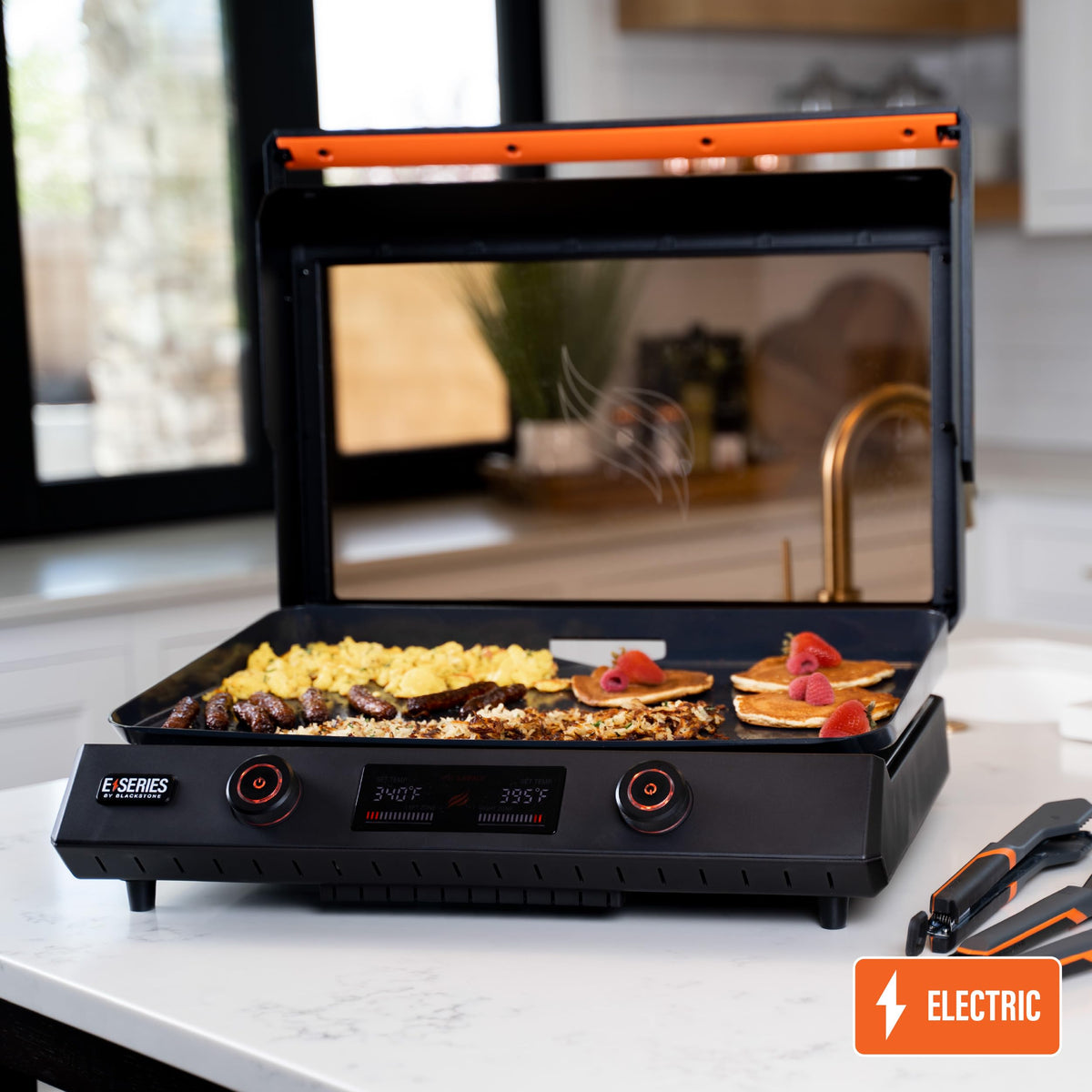 Blackstone 22-Inch Electric Griddle - 1600W Non Stick Ceramic Titanium Coated Stainless Steel Tabletop Griddle with EZ-Touch Control Dial, LCD