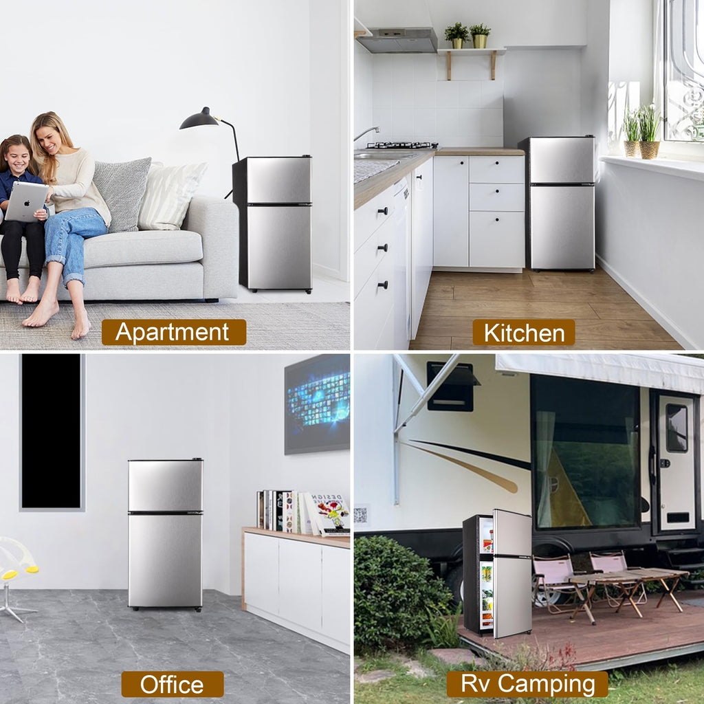 3.3 Cu. Ft. Mini Fridge with Freezer, Compact Refrigerator with Adjustable 7-Level Thermostat, Dorm Fridge for Kichen, RV, Office, Apartment, Black