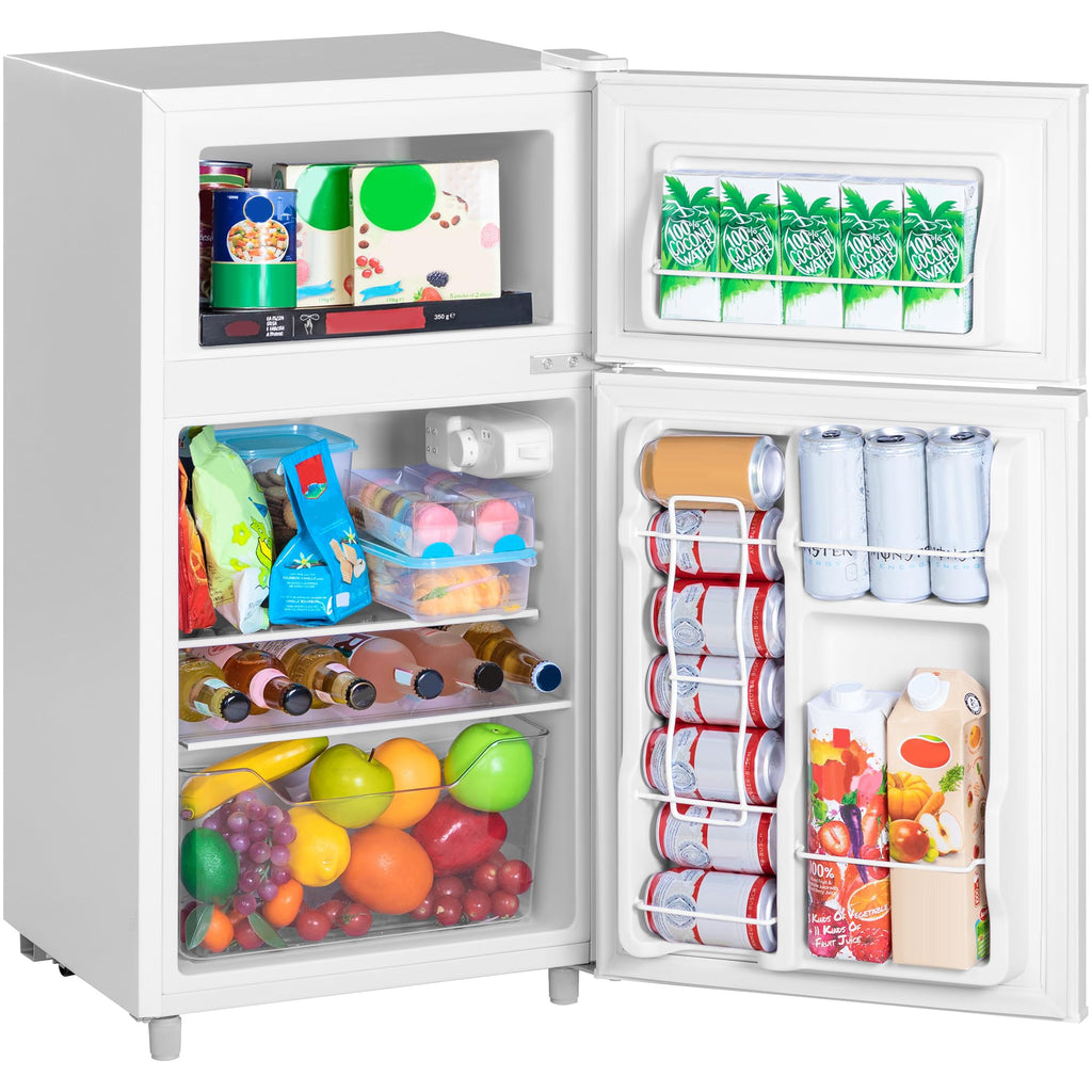 Double Door Refrigerator with Freezer, 3.5 Cu.Ft, Small Fridge with Freezer, 7 Settings Temperature Adjustable, Mini Refrigerator for Office Dorm