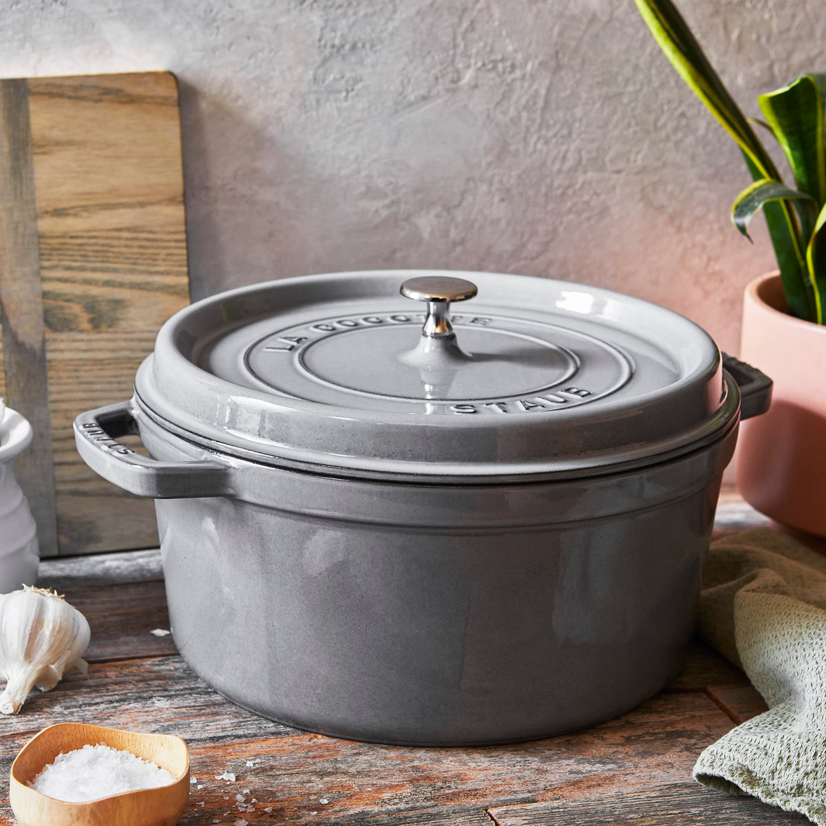 Staub Cast Iron 7-qt Round Cocotte - White Truffle, Made in France