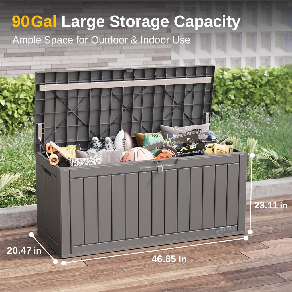 EAST OAK Outdoor Storage Box, 120 Gallon Deck Box with Stainless Steel Rods Large Resin Storage Bin for Patio Cushions, Garden Tools, Waterproof and