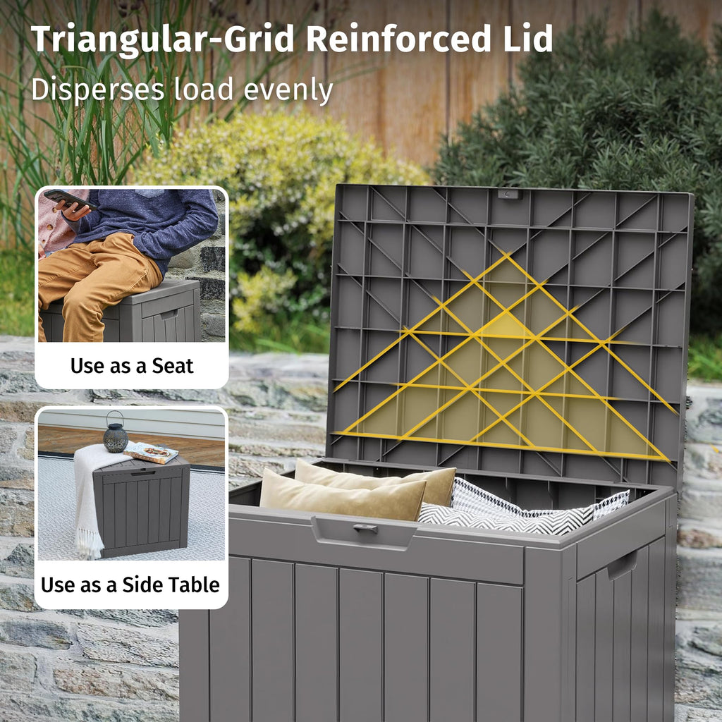 EAST OAK Outdoor Storage Box, 120 Gallon Deck Box with Stainless Steel Rods Large Resin Storage Bin for Patio Cushions, Garden Tools, Waterproof and